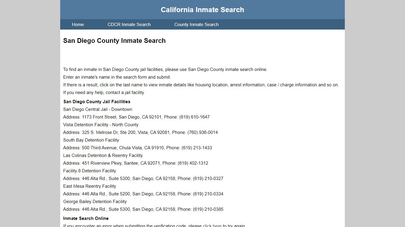 San Diego County Inmate Search